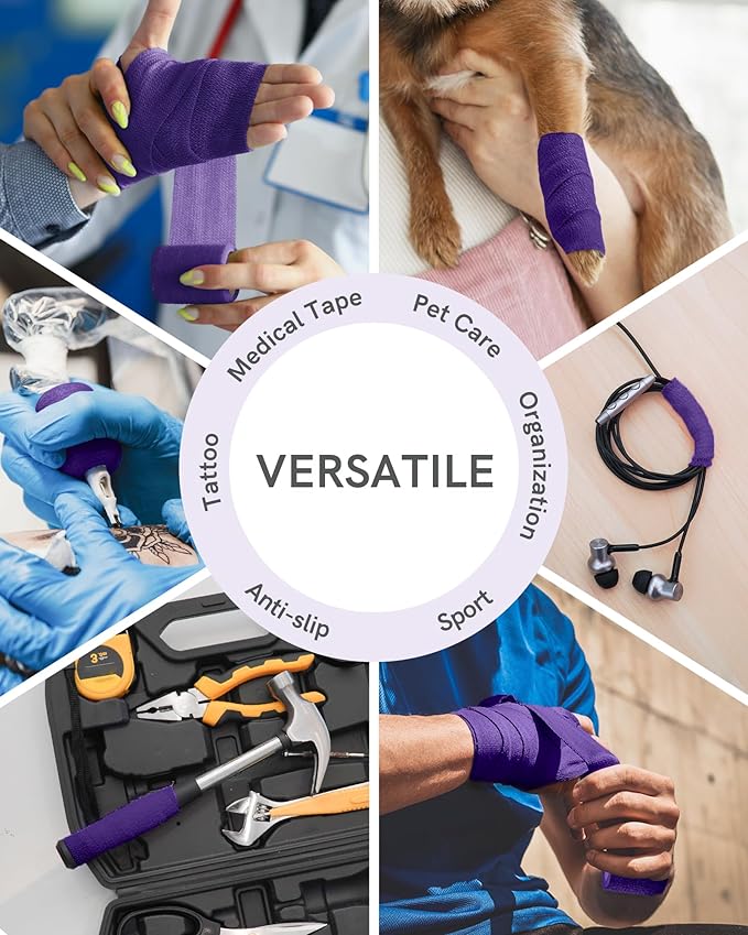 FriCARE Self Adhesive Bandage Wrap, Medical Tape in First Aid Kit, Cohesive Bandages for Wounds Sport Vet, FSA/HSA Eligible, 2 Inches X 5 Yards 6 Rolls, Irish Purple