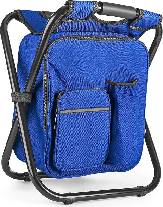 Kikerike Backpack Stool Cooler Chair Heavy Duty 400 LBS Max Load Portable Lightweight Stool Backpack Folding Fishing Cooler Seat for Camping Hunting Fishing - Dark Blue
