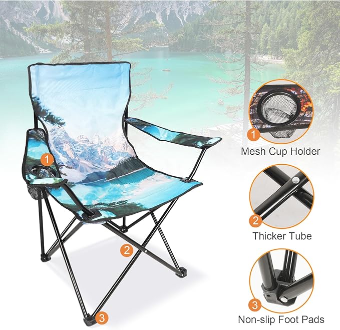 Northroad Camping Chair Portable Camp Chair, Folding Lawn Chair with Cup Holder for Outdoor Camping, Hiking, Travel, Patio, Beach, Picnics