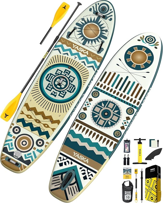 YASKA Inflatable Stand Up Paddle Board - 11ft Extra Wide Paddleboard with Premium SUP Board Accessories,Camera Mount,Non-Slip EVA Deck,5 Handles,Youth/Adult