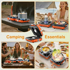 ODSD 2 Burner Camping Stove with Windshield, 20000 BTU Propane Camp Stove, Portable Folding Gas Stove, Camping Essentials Gears Includes Frying Pan, Coffee Stand & Carry Bag, Orange