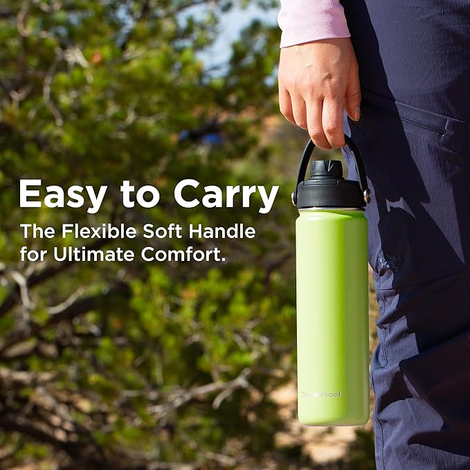 ThermoProof Double-Walled Vacuum Insulated Stainless Steel Water Bottle - Wide Mouth with Chug & Spout Lids, Dishwasher Safe, Reusable, Leakproof, Hot & Cold for Men, Women & Kids - 22oz, Fresh Mint