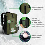 COR Surf Waterproof Backpack with Laptop Sleeve | Heavy Duty Hiking, Kayak Dry Bag Backpack | Roll-Top Closure (40L Camo)