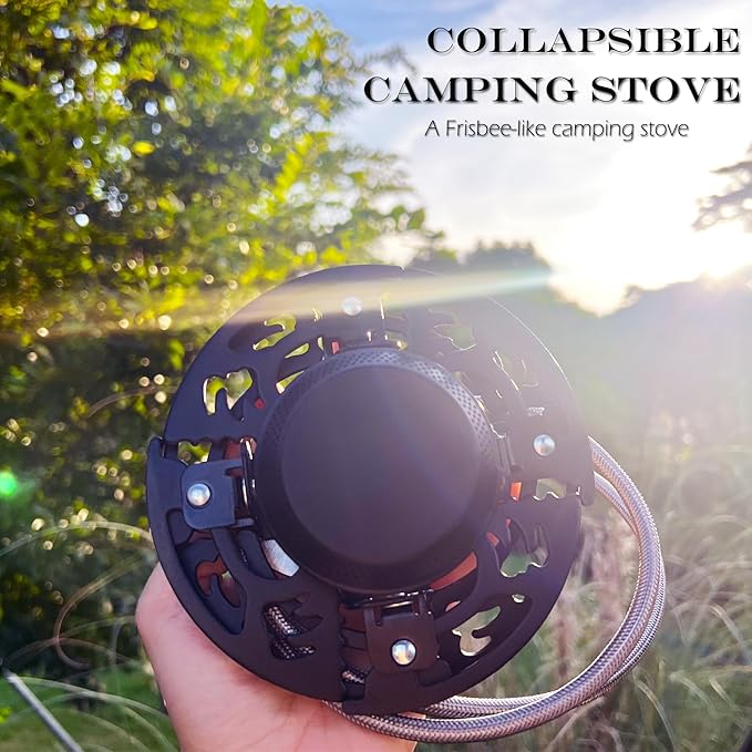 Foldable Camping Stove, Portable Windproof Gas Stove with 3 Gas Canister Converters - Compact Outdoor Cooker for Hiking Backpacking, Includes EVA Carrying Case, Wind Shield & Pot Support (Black)