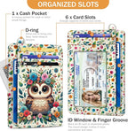 Yonlevres Credit Card Holder Slim Wallet, Floral Owl RFID Wallet Women Front Pocket Small Card Holder, Funny Cute Travel Thin Card Case ID Window PU Leather RFID Blocking Card Organizer Gift Girls