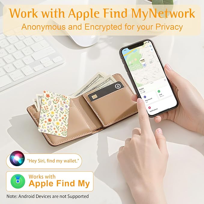Wallet Tracker Card (iOS Only), Rechargeable Bluetooth Smart Tracking for Apple Find My Compatible Anti Tracker for Men Women Slim Item Locator for Purse Passport Key Luggage Tag (1Pcs/White FLR)