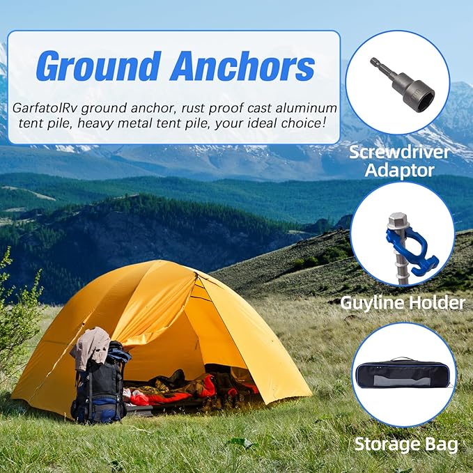 ‎Homeon Wheels 12 Pcs Camping Ground Anchors Aluminum Screw Heavy Duty Metal Non-Rust Cast Tent Anchors in Kit for Securing Animals, Tents, Canopies, Sheds, Car Ports, Swing Sets Outdoors Beach