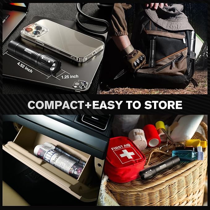 LED Flashlights High Lumens 4 Pack, Powerful Tactical Flashlight With 3 Modes, Pocket Small Flash Light, Waterproof Zoomable Flashlights for Home Emergencies, Camping Essentials (Battery Included)