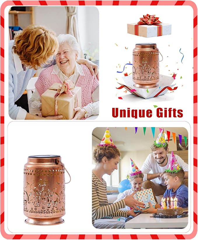 Nacome Elephant Solar Lanterns for Garden Decor: Waterproof Hanging Metal Decorations with LED Lights for Yard Lawn Porch Patio Landscape Pathway