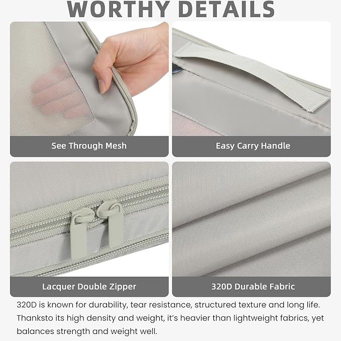 BAGAIL 4 Set/6 Set/8 Set Compression Packing Cubes Travel Accessories Expandable Packing Organizers (Square Mesh, 06-Grey)