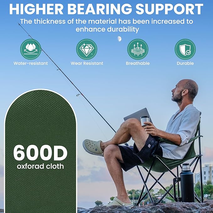 4 Pack Folding Camping Chairs for Adults, Foldable Portable Beach Chairs with Carry Bag & Cup Holder, Compact Design for Camping, Beach, Picnics, and Fishing Supports 300LBS（Green）