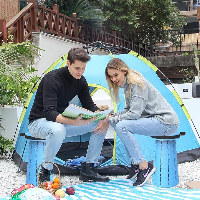 ALEVMOOM Portable Telescoping Collapsible Stool with Cushion & Bag, Retractable Folding Stool for Adults, Lightweight But Sturdy Capacity 440 lbs for Camping Fishing Hiking BBQ