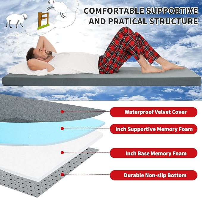 HOMBYS 3 INCH Thick Waterproof Memory Foam Camping Mattress for Outdoor Sleeping, Portable Roll Up Mattress Pad Mat for Travel Truck Bed Tent