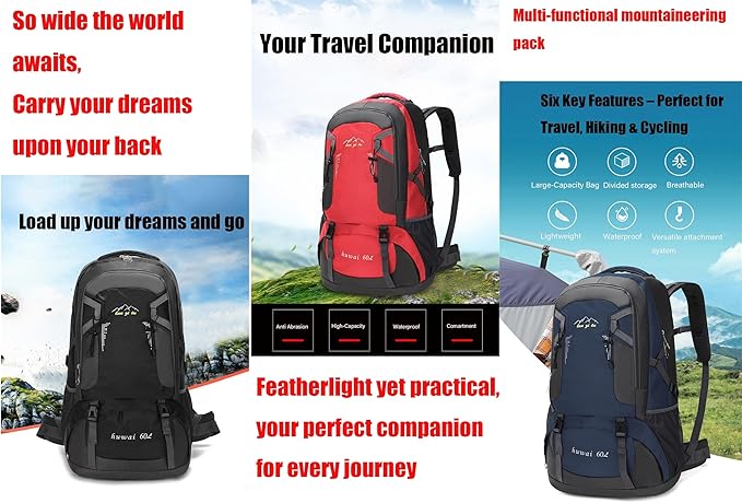 60L Hiking Backpack,Camping Backpack Lightweight Travel Daypack Waterproof Backpacking Bag for Men Women (Navy)
