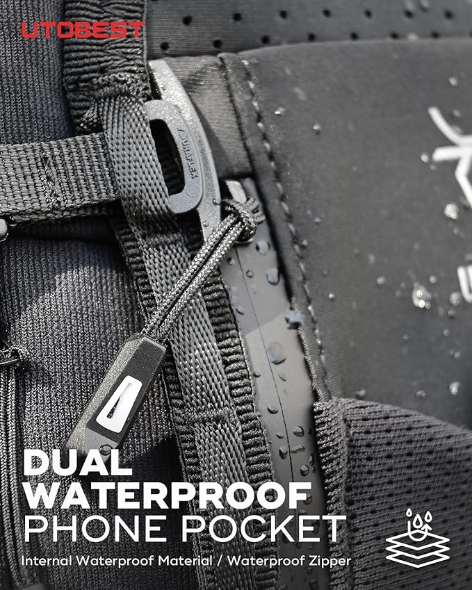 UTOBEST Running Vest for Women Men, Reflective Hydration Vest with 500ml Soft Water Bottle, 5L Phone Holder with Adjustable Belt & Ample Storage