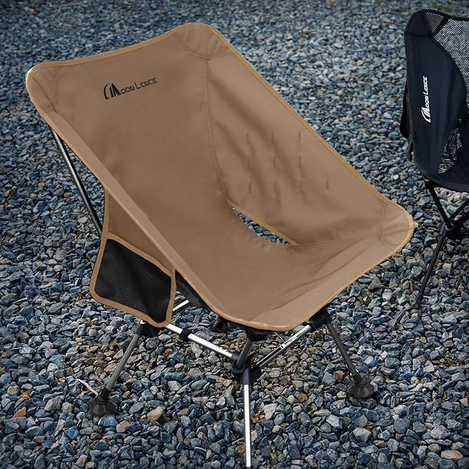 MOON LENCE Camping Chair Plus, Upgraded Comfort & Size, Still Compact and Lightweight, Folding Portable Chair for Backpacking & Hiking, 400Lbs Capacity, Gen 3 Plus (Khaki with Groundgrip Feet (Plus))