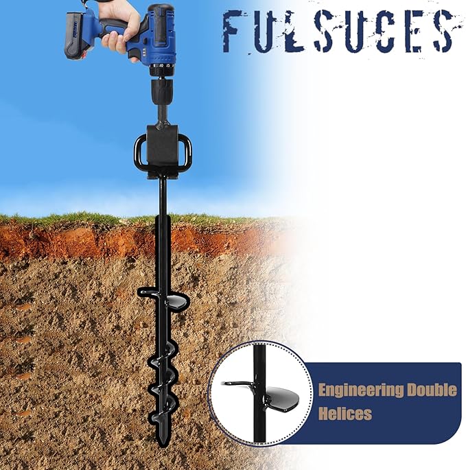 16In Tent Stakes with 6PCS Heavy Duty Adapter, Screw Ground Anchors, Tree Straightening Kit, Mobile Home Anchors (Black)