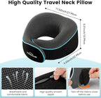 Upgraded Neck Pillow for Airplane Travel - 360° Support Stops Head Bobbing, Memory Foam Travel Pillow With Eye Mask & Earplugs, Portable Carry Bag for Long Flights/Car| Best Airplane Accessories Black