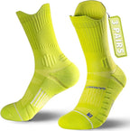 Compression Running Socks 3 Pairs, Cushion Crew Socks, Anti-Blister Moisture Wicking Athletic Hiking Basketball Socks