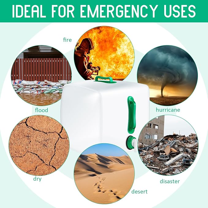 3 Pack Collapsible Water Container with Spigot, Foldable Camping Water Container Portable Camping Storage Carrier Jug for Outdoors Hiking Emergency Kit Backpack (Green,5.3 Gallon)