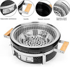 Onlyfire Ceramic Hibachi Charcoal Grill with Grid Lifter, 14" Portable BBQ Yakitori Grill with Stainless Steel Grate for Outdoor Patio Backyard Barbecue Cooking, GS305