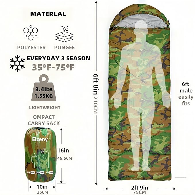 Sleeping Bags for Adults，Lightweight Waterproof Compact Sleeping Bag with Stuff Sack for Warm Camping Cold Hiking Traveling Outdoor Activities