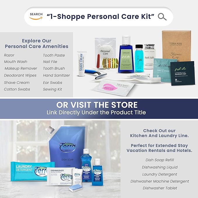 Aqua Organics Hotel Soaps & Toiletries Bulk Set | 1-Shoppe Amenities Kit | 1oz Shampoo & Conditioner, Body Wash, Lotion, 1oz Bar Soap | Travel Size | 75 Pieces