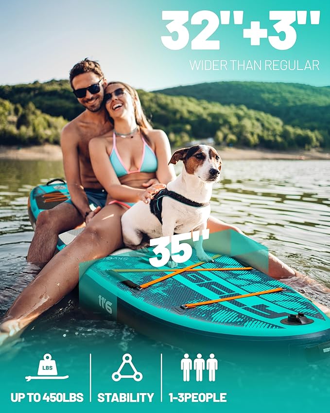 Bigfly 11'6×35" Super Wide Inflatable Stand Up Paddle Board, Ultra Stable Wide SUP for 2+1 People/Family/Big Size, 100L Backpack, All-Round Sup Board, US Big Fin