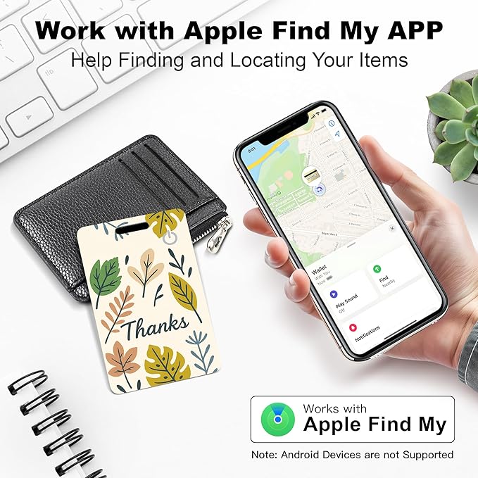 Wallet Tracker Card (iOS Only), Rechargeable Bluetooth Smart Tracking for Apple Find My Compatible Anti Tracker for Men Women Slim Item Locator for Purse Passport Key Luggage Tag (1Pcs/THKS FLR)