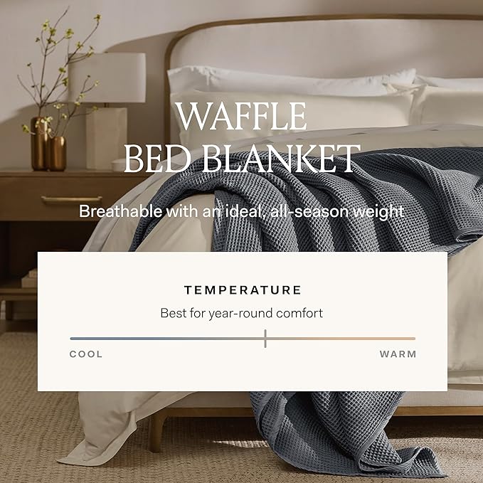 BOLL & BRANCH Waffle Bed Blanket - Twin/Twin XL, Pewter - Luxury 100% Organic Cotton - Soft, Lightweight and Breathable - Textured Waffle Weave Design