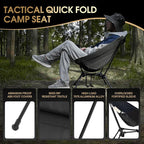 MOON LENCE Portable Snap-Lock Camping Chair, Folding Compact Chair, Lightweight Foldable Backpacking Support 330 lbs (Black)