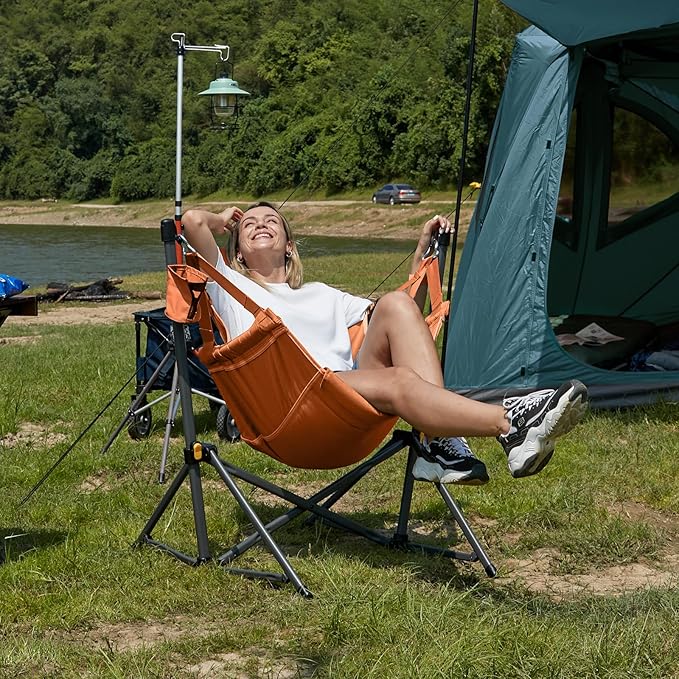TIMBER RIDGE Hammock Camping Chair with Adjustable Backrest, Heavy Duty Folding Hammock Chair Supports 300lbs, Portable Hammock Chair for Camping, Travelling and Patio, Orange 2 Pack