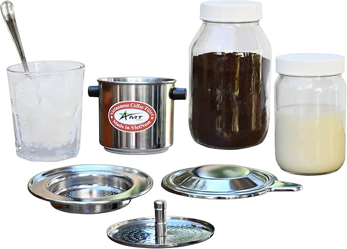 AMT 6.5 oz Coffee Maker, Phin Filter with Cork, Screw Down Coffee Dripper for Vietnamese Style Coffee at Home or Office
