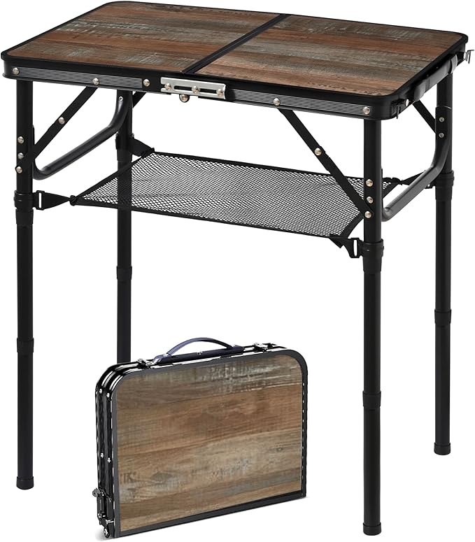Folding Picnic Table 2ft Portable Camping Table Adjustable Heights Metal Aluminum Lightweight Foldable Small Outdoor Card Table with Carry Handle for Outside Indoor Camp Cooking BBQ Beach