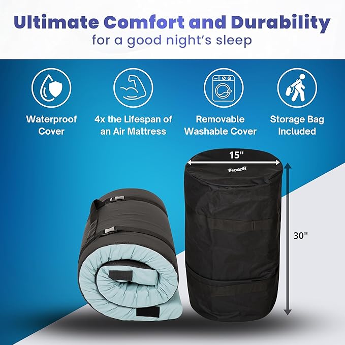 Hazli Matrix Comfort-Cell Memory Foam Camping Mattress Pad - Portable Foam Sleeping Pad for Camping - Roll up Sleeping Mat for Adults - Floor Mattress Guest Floor Bed for Sleepover, Car SUV Cot