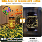 Hummingbird Solar Lantern with Butterfly Shepherd Hook, Mom Gifts for Mothers Day & Birthday, Hummingbird & Butterfly Design, Outdoor Waterproof Metal Decor for Yard, Patio, Porch, Lawn & Tabletop