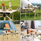 Wind Tour Portable Camping Table Folding Side Table Aluminum Lightweight Table with Carry Bag for Outdoor Cooking Hiking Picnics BBQ Travel (37.4 * 22.4 * 19.7Inches,Khaki)