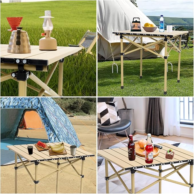 Wind Tour Portable Camping Table Folding Side Table Aluminum Lightweight Table with Carry Bag for Outdoor Cooking Hiking Picnics BBQ Travel (37.4 * 22.4 * 19.7Inches,Khaki)