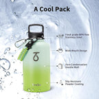 Trebo 64 oz Water Bottle Insulated with Paracord Handle and Straw, Half Gallon Vacuum Stainless Steel Large Water Jug Keep Cold 48 Hours, Reusable Water Flask with 3 Lids for Men Women Gym, Dark Green