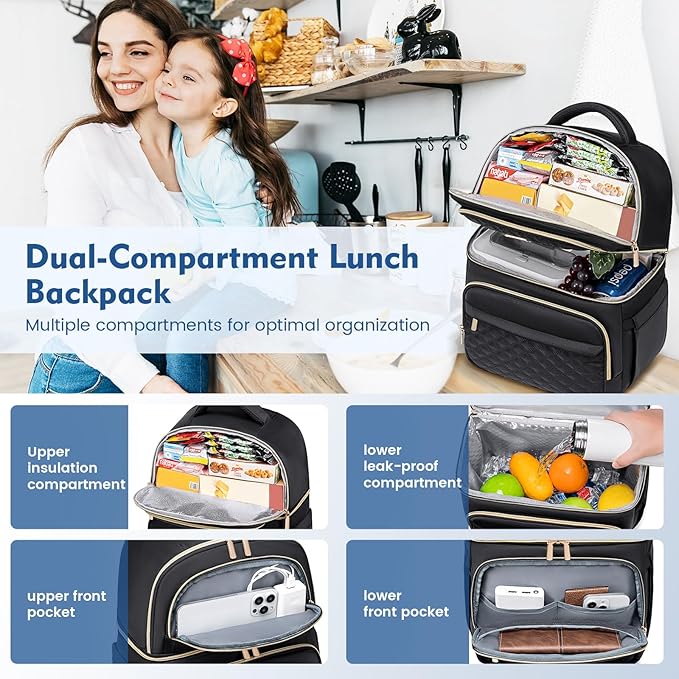 Backpack Cooler Lunch Backpacks Double Decker Lunch Box,Insulated Backpacks Lunch Cooler Bags, Lightweight Leakproof Lunchbox Back Pack for Women Men to Travel,Picnic,Hiking,Beach,Camping