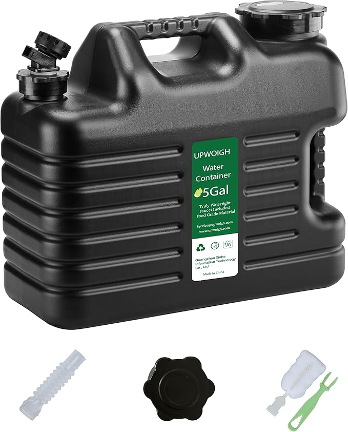 5 Gallon Water Jug(16x13.2x7in)and 2.6Gal Collapsible Water Bag Set of 2,BPA Free Water Tank Overlanding Gear Containers, Camping Essential Leak-Proof Black Portable Water Storage, Outdoors Hiking RV