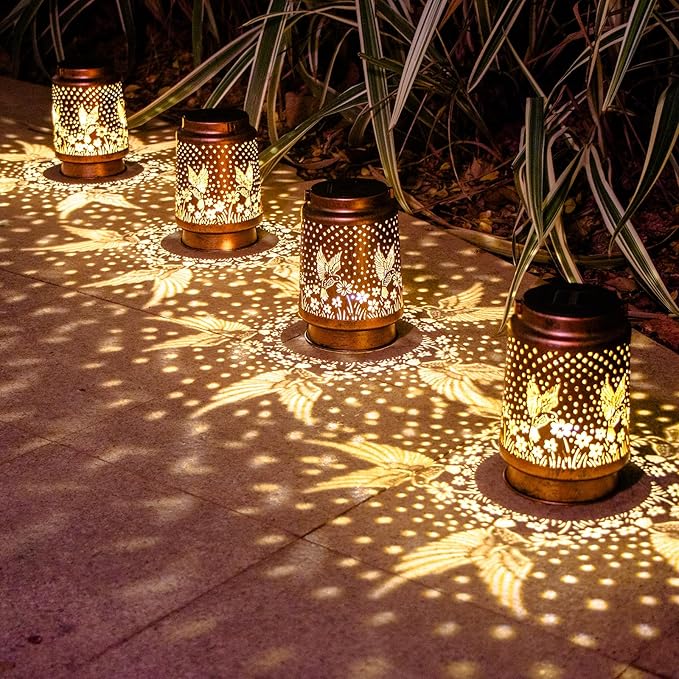 2 Pack Hummingbird Birthday Gifts for Women Mom Grandma Solar Lanterns Outdoor Waterproof Garden Decor Metal Hanging LED Decorative Light for Patio Yard Lawn Backyard Front Porch Gardening Gifts