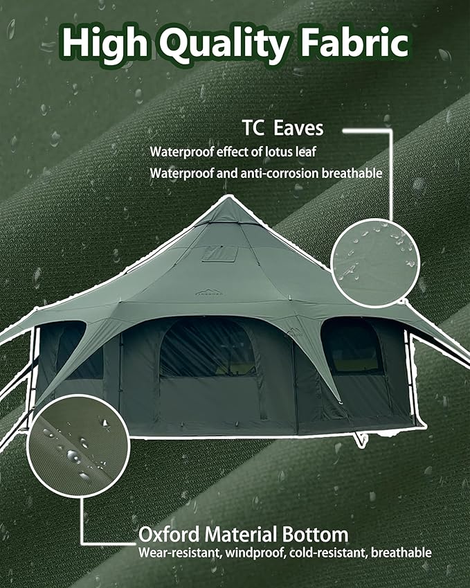 Cotton Canvas Tent Bell - Yurts Breathable and Windproof,Glamping for 6/8/10Person Family Camping