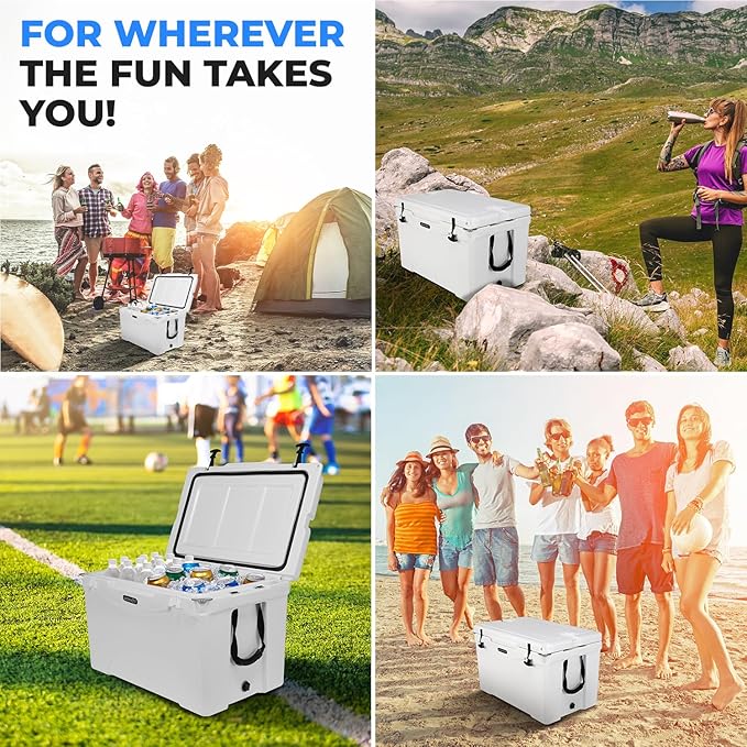 SereneLife Ultra-Tough 25-75 Quart Rotomolded Cooler Box, Holds Upto 64 Cans, Keeps Ice Up to 5 Days, Heavy-Duty Insulated Portable Ice Chest Box, Ideal for Camping, Beach, Picnics, Tailgating, etc