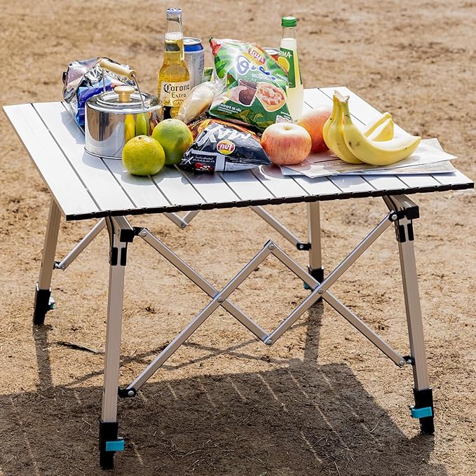 Portable Camping Table with Adjustable Legs, Lightweight Aluminum Folding Table Foldable Table for Outdoor Cooking, Picnic, Beach, Backyards, Square