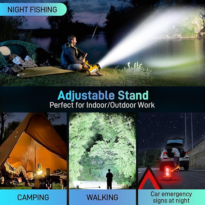 2025 Upgrade 10000mAh Super Bright Rechargeable Spotlight 90,000 Lumen Flashlight Handheld Spotlight,Spot Light Outdoor Runtime 48+ Hrs,Flashlight Searchlight Flood Camping Hunting Boating with Tripod