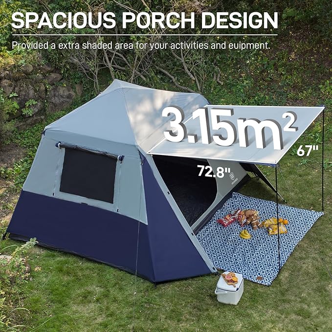 EVER ADVANCED Blackout 6 Person Camping Tent, Instant Cabin Tent for Family with Vestibule and Large Mesh Windows, 60s Easy Setup, Double Layer, Water-Resistant