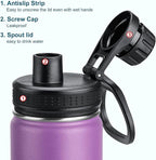 Koodee Insulated Water Bottle, 18 oz Stainless Steel Double Wall Vacuum Wide Mouth Sport Bottle with Leakproof Spout Lid (Purple)