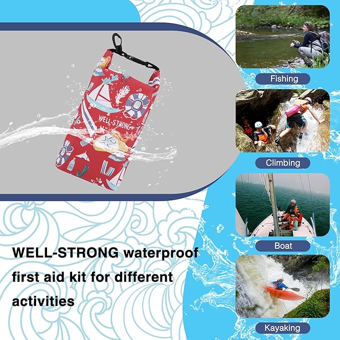 Boat First Aid kit, Roll Top Marine Tool Kit, Emergency Waterproof Kit for Fishing, Kayaking, Boating, Ponton, Beach, Swimming Red