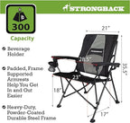 STRONGBACK Elite Folding Camping Lawn Lounge Chair Heavy Duty Camp Outdoor Seat with Lumbar Support and Portable Carry Bag - Black/Grey
